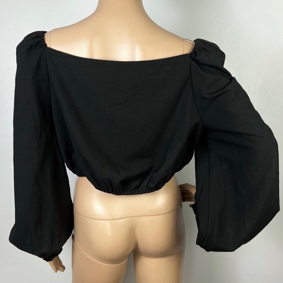 NEW & OTHER STORIES BLACK BALLOON SLEEVE CROP TOP - Picture 7 of 7